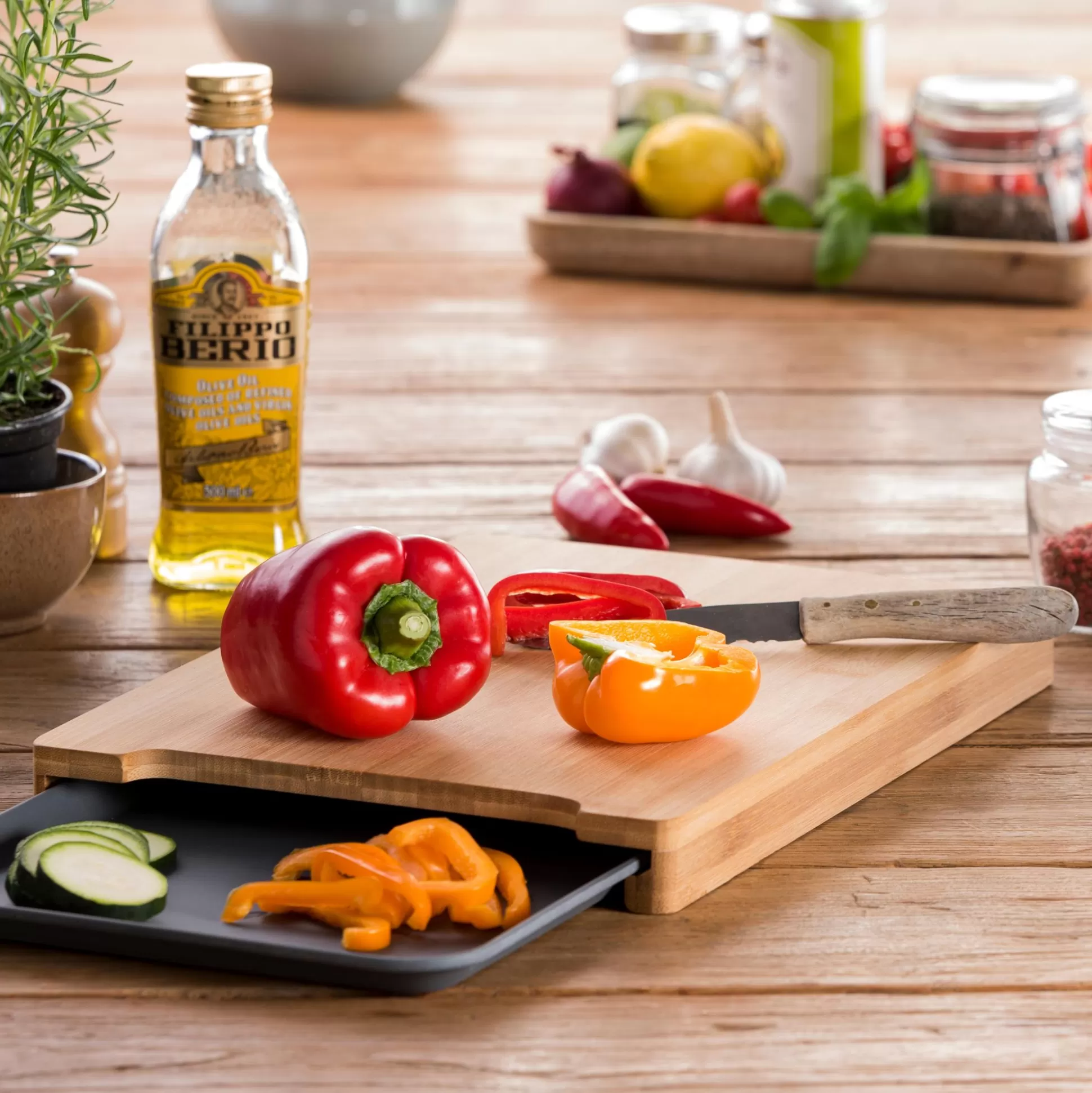 Tablas De Cortar<CASA Bamboo Tabla Para Cortar Con Recipiente Gris, Natural
