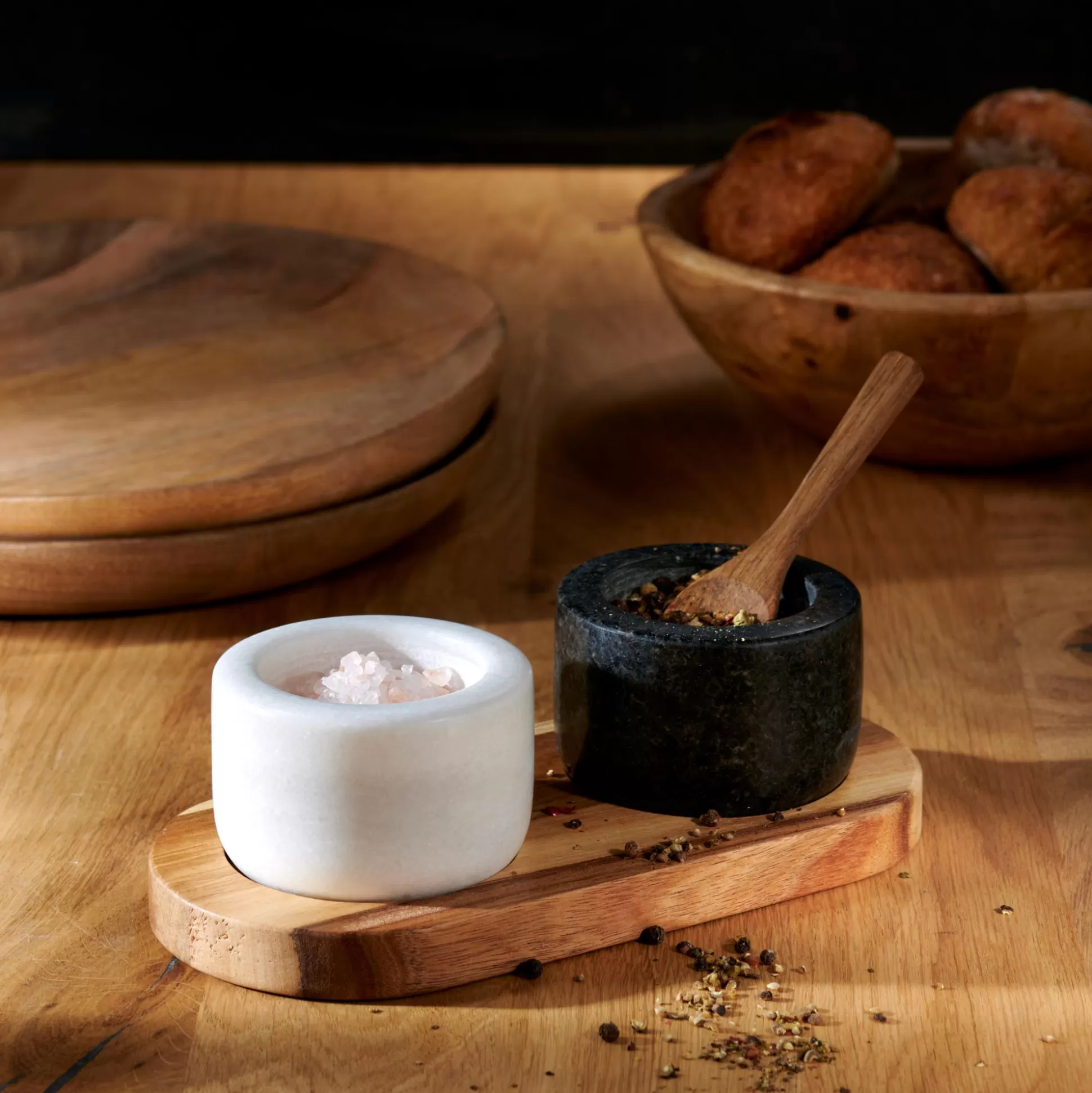 Accesorios De Cocina<CASA Marble Pimentero/Salero Con Cuchara Y Sop. Negro, Blanco, Natural